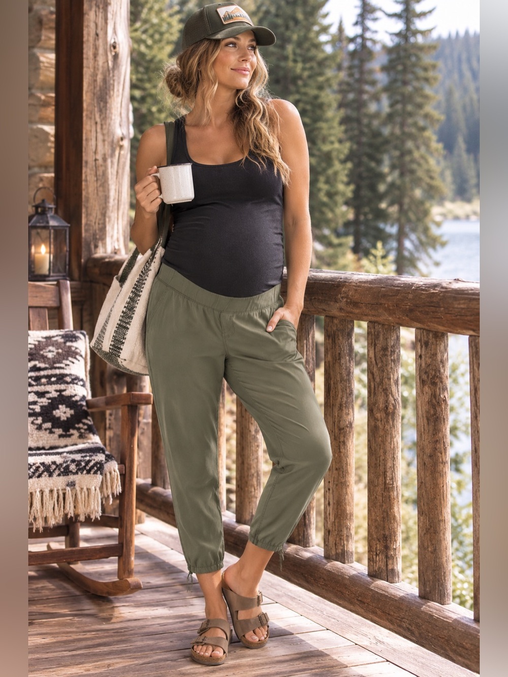 Jessica Simpson maternity khaki Olive green Under-Belly Maternity Crop joggers M